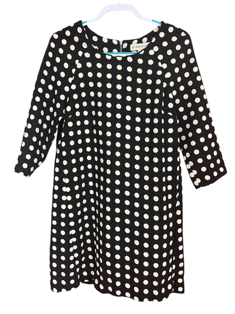Lili Wang for Lili's Closet Anthro Black Polka Dot 3/4 Sleeve Shift Dress SZ S
